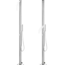 vidaXL Piscina Y Spa-Ducha de jardín con base marrón 225 cm acero inoxidable