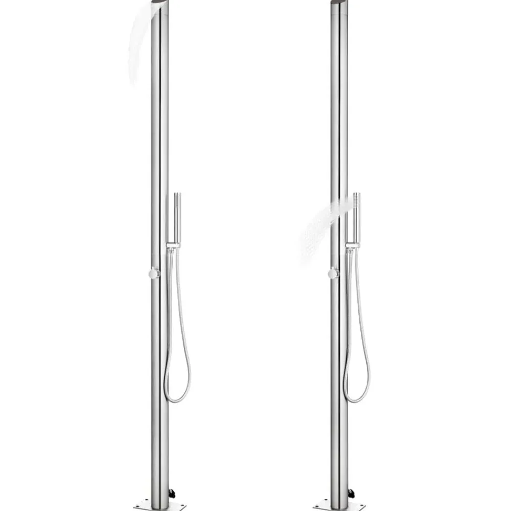 vidaXL Piscina Y Spa-Ducha de jardín con base marrón 225 cm acero inoxidable