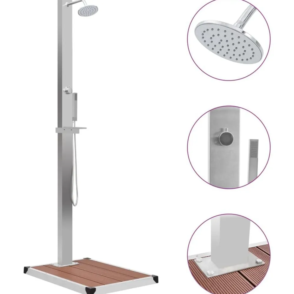 vidaXL Ducha de jardín con plato acero inoxidable WPC Marrón Outlet