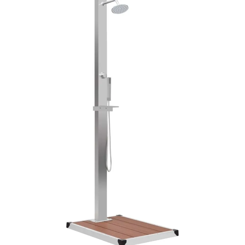 vidaXL Ducha de jardín con plato acero inoxidable WPC Marrón Outlet