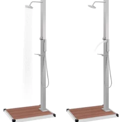 vidaXL Ducha de jardín con plato acero inoxidable WPC Marrón Outlet