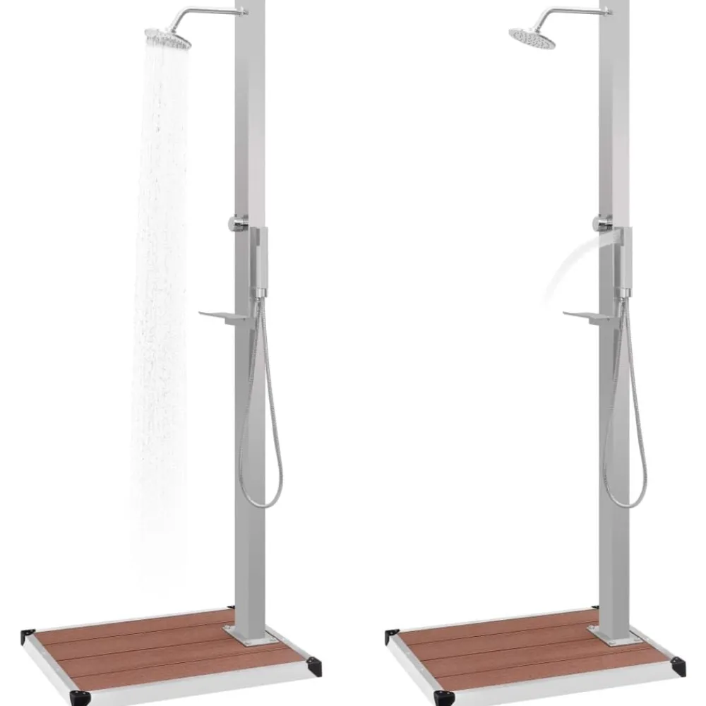 vidaXL Ducha de jardín con plato acero inoxidable WPC Marrón Outlet