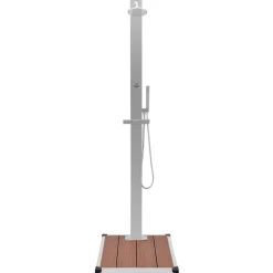 vidaXL Ducha de jardín con plato acero inoxidable WPC Marrón Outlet