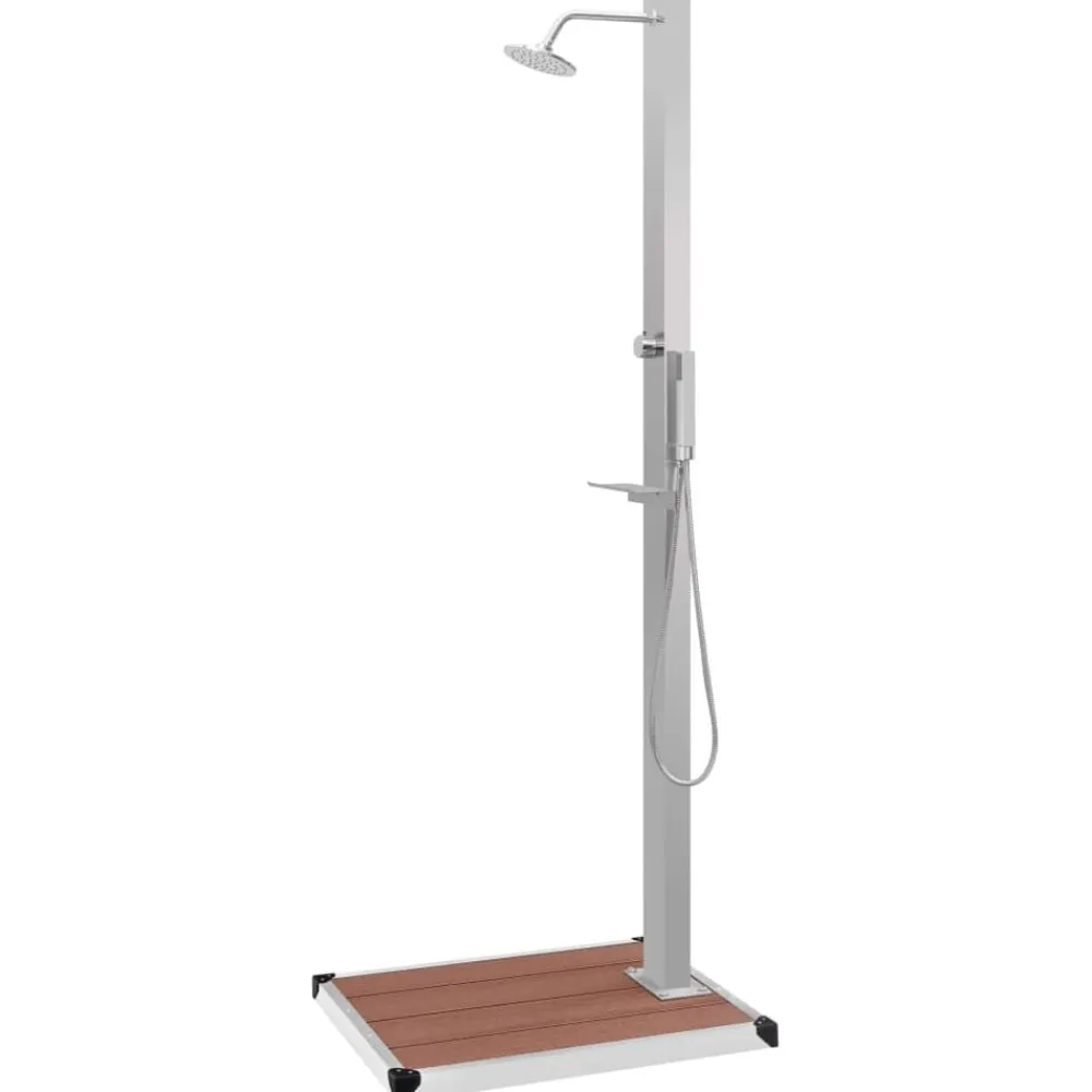 vidaXL Ducha de jardín con plato acero inoxidable WPC Marrón Outlet