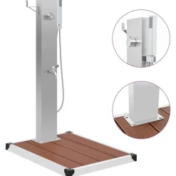 vidaXL Ducha de jardín con plato acero inoxidable WPC Marrón Outlet