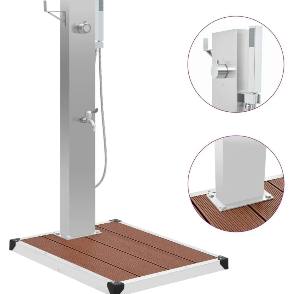 vidaXL Ducha de jardín con plato acero inoxidable WPC Marrón Outlet