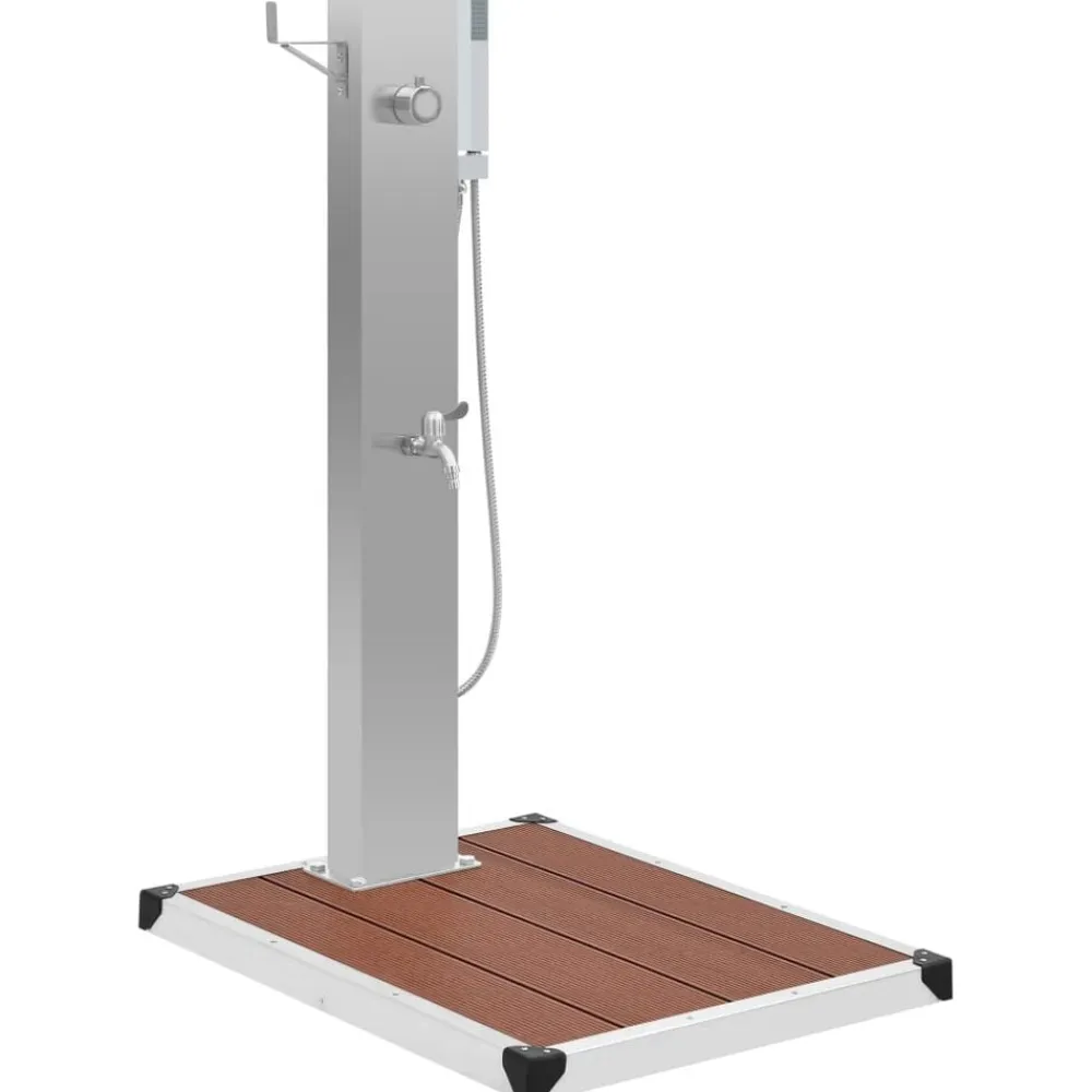 vidaXL Ducha de jardín con plato acero inoxidable WPC Marrón Outlet