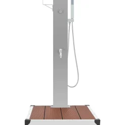 vidaXL Ducha de jardín con plato acero inoxidable WPC Marrón Outlet