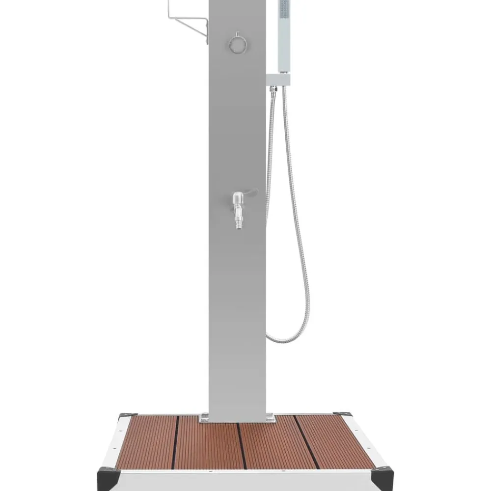 vidaXL Ducha de jardín con plato acero inoxidable WPC Marrón Outlet