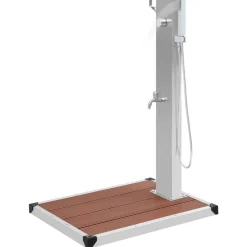 vidaXL Ducha de jardín con plato acero inoxidable WPC Marrón Outlet