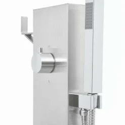 vidaXL Ducha de jardín con plato acero inoxidable WPC Marrón Outlet
