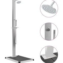 vidaXL Ducha de jardín con plato acero inoxidable WPC Gris Sale