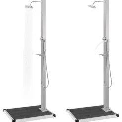 vidaXL Ducha de jardín con plato acero inoxidable WPC Gris Sale