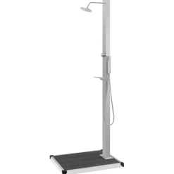vidaXL Ducha de jardín con plato acero inoxidable WPC Gris Sale