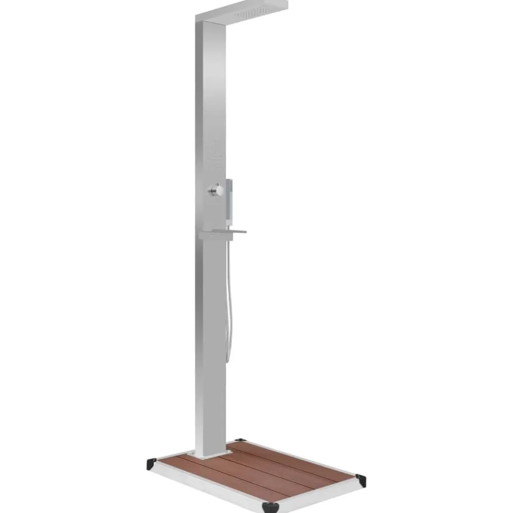 vidaXL Ducha de jardín con plato acero inoxidable WPC Marrón Sale