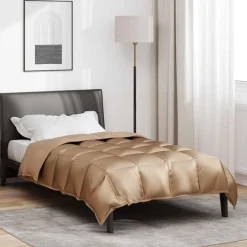 vidaXL Edredón de Invierno 135 x 200 cm Satén y Microfibra Dorado Outlet