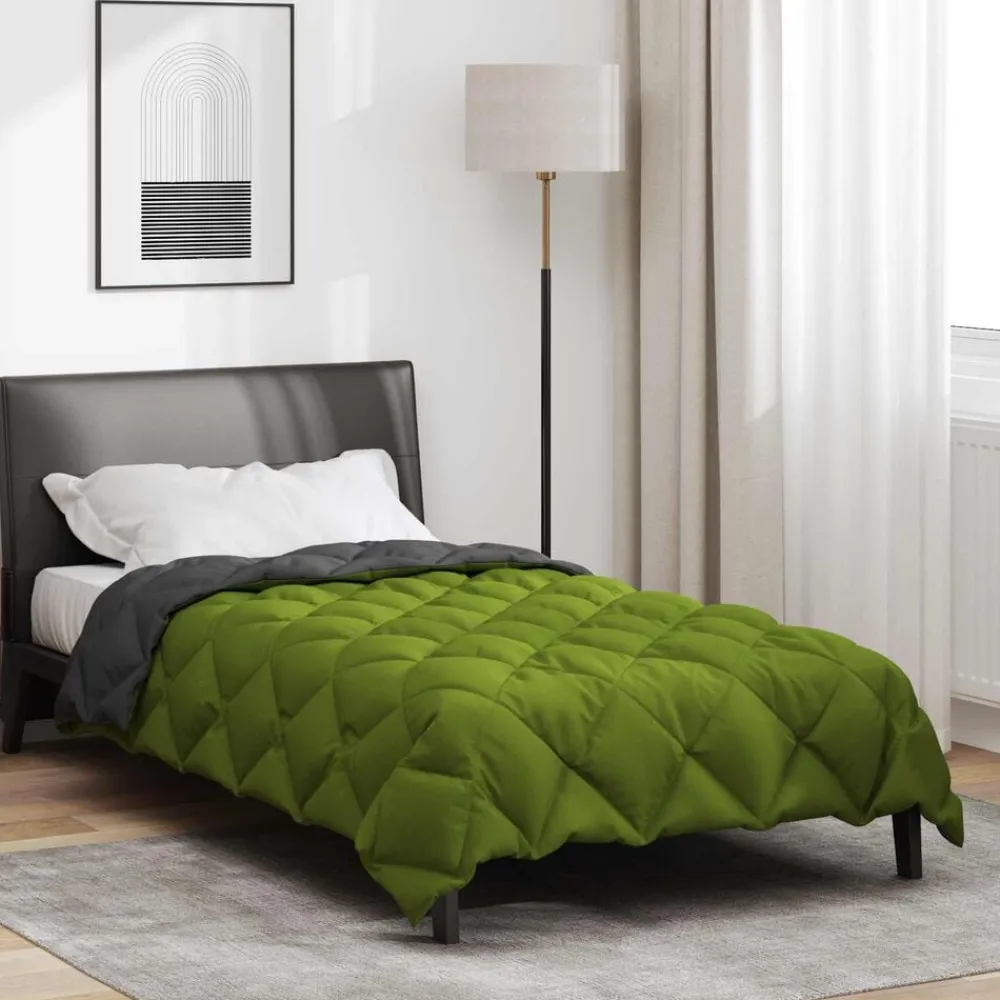 vidaXL Edredón de Invierno 135 x 200 cm Microfibra Verde y antracita Online