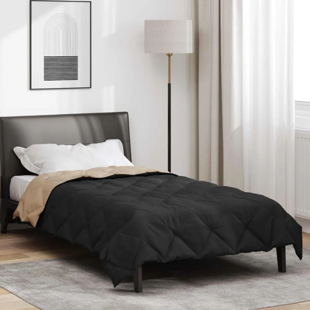 vidaXL Edredón de Todo el Año Negro y Tono Arena 135 x 200 cm Negro y taupe Discount