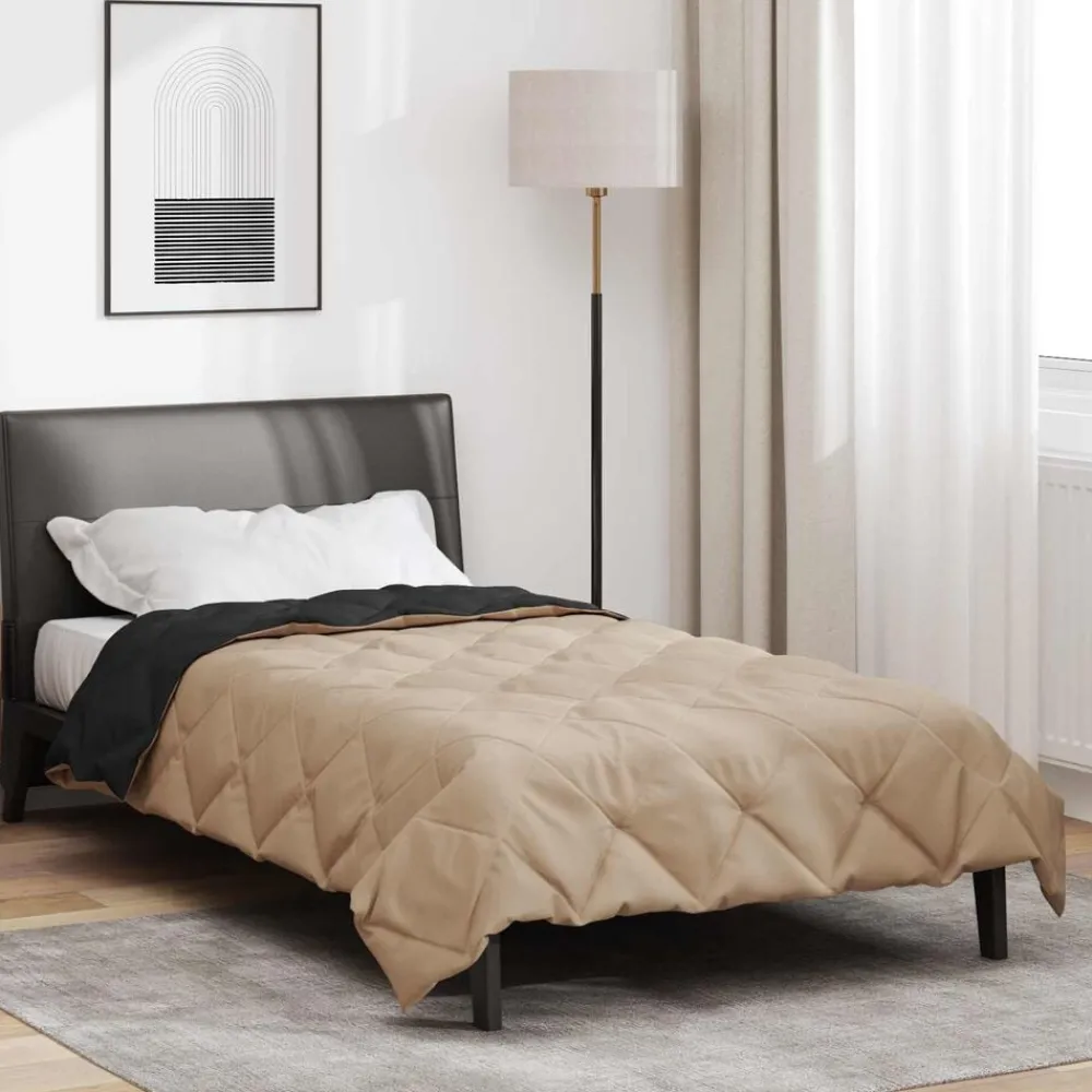 vidaXL Edredón de Todo el Año Negro y Tono Arena 135 x 200 cm Negro y taupe Discount