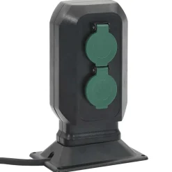 vidaXL Suministros Eléctricos-Enchufe de exterior con estaca 2 vías negro verde 15,5x11x24 cm