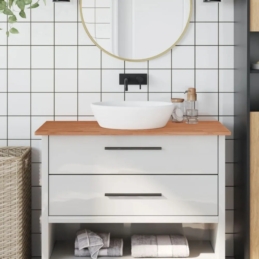 vidaXL Encimera de baño madera maciza de haya 100x50x1,5 cm Marrón Clearance