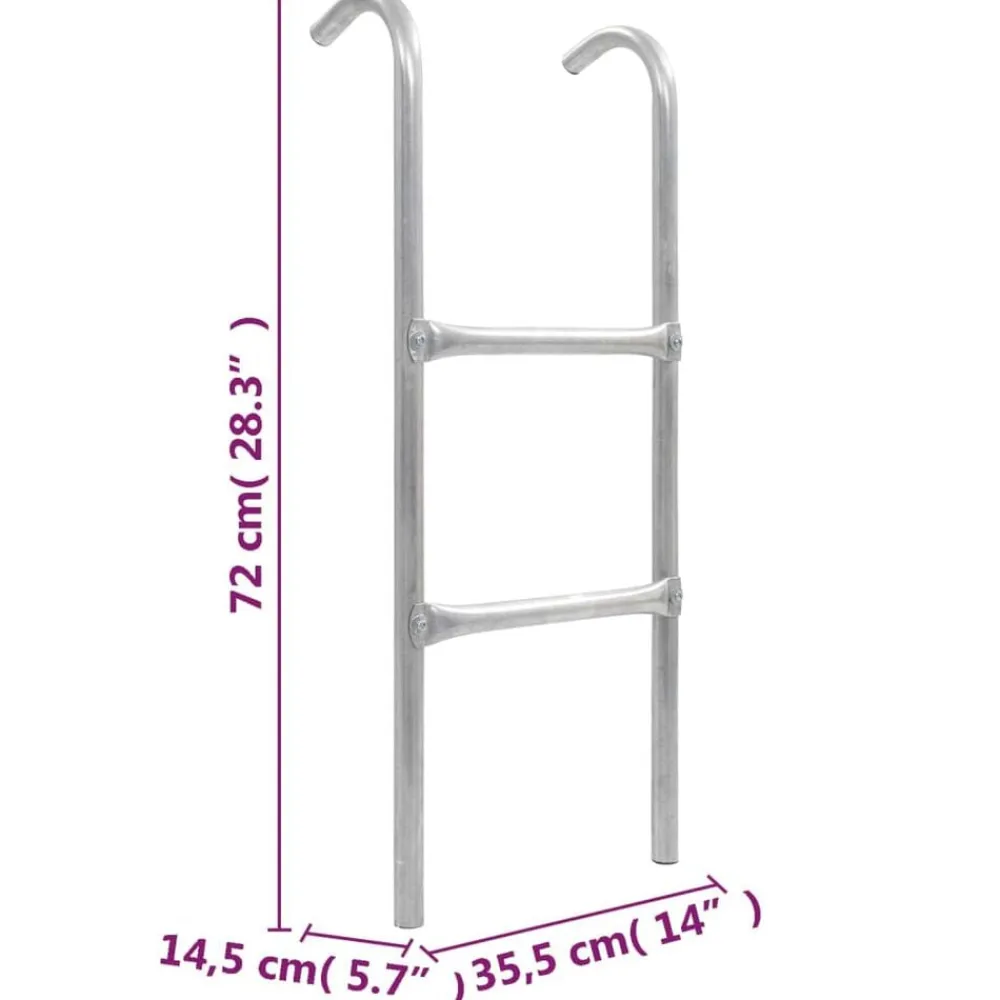 vidaXL Estructuras Para Juegos Al Aire Libre-Escalera de cama elástica de 2 peldaños acero plateado 72 cm (apto para 65 cm de alto)
