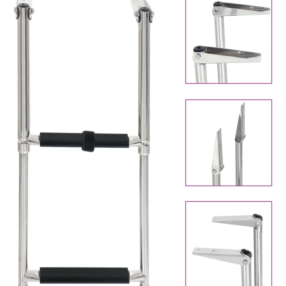 vidaXL Piezas Y Accesorios Para Vehículos-Escalera de embarque plegable 2 peldaños acero inoxidable