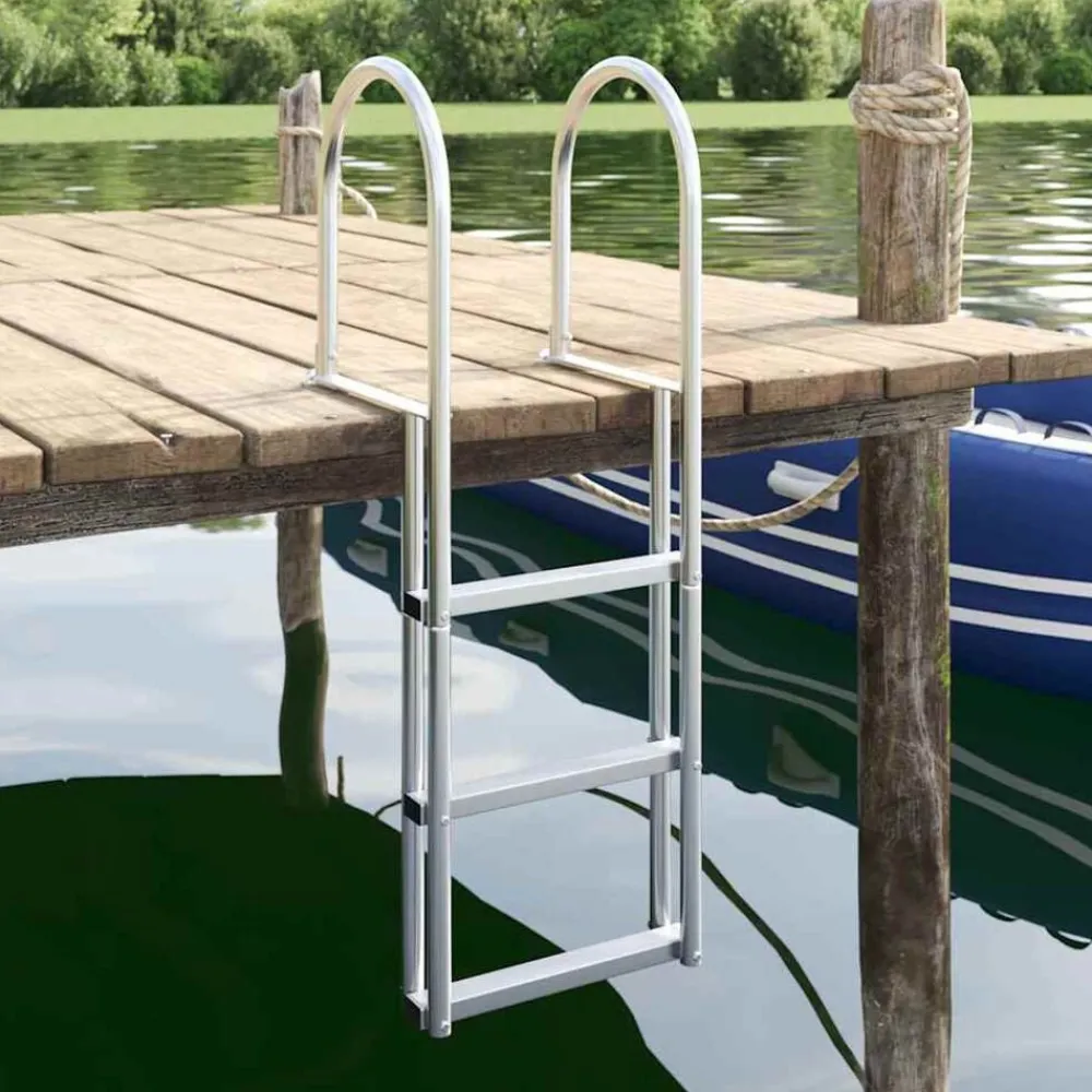 vidaXL Piezas Y Accesorios Para Vehículos-Escalera de muelle de 3 pasos Plateado 45 x 11,5 x 134 cm