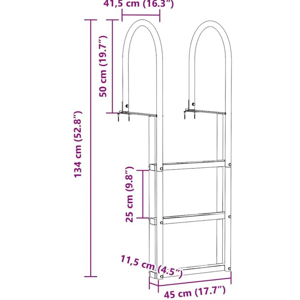 vidaXL Piezas Y Accesorios Para Vehículos-Escalera de muelle de 3 pasos Plateado 45 x 11,5 x 134 cm