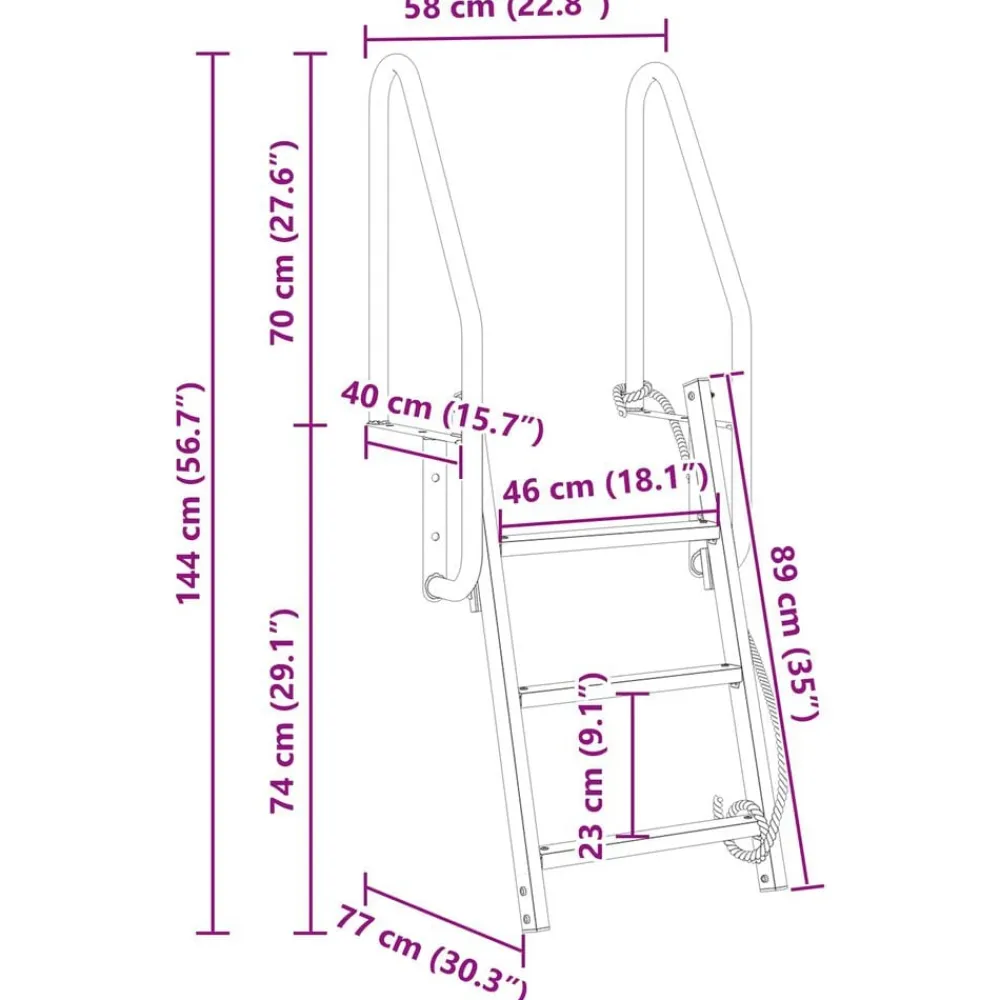 vidaXL Piezas Y Accesorios Para Vehículos-Escalera de muelle de 3 pasos Plateado 58 x 77 x 144 cm