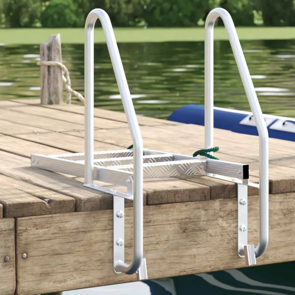 vidaXL Piezas Y Accesorios Para Vehículos-Escalera de muelle de 3 pasos Plateado 58 x 77 x 144 cm