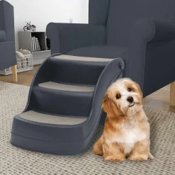 vidaXL Escalera para perros plegable de 3 peldaños Gris oscuro Outlet