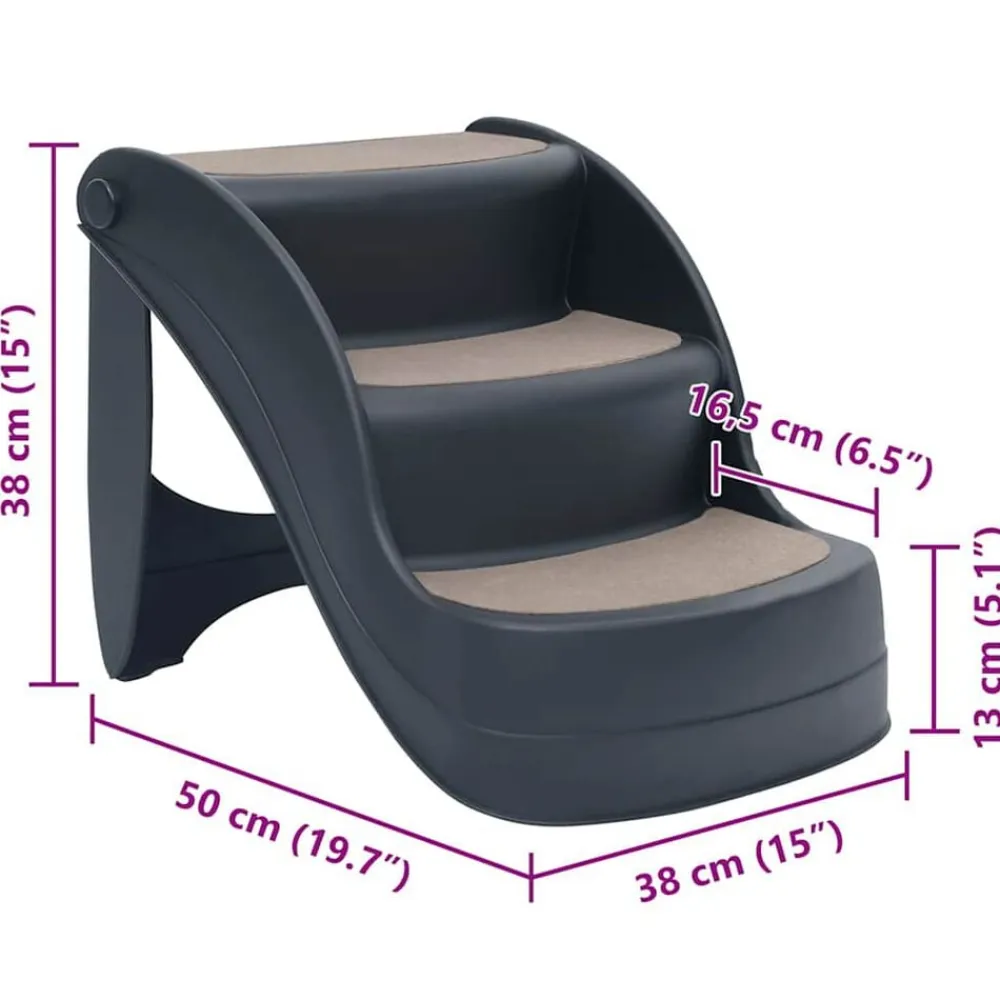 vidaXL Escalera para perros plegable de 3 peldaños Gris oscuro Outlet