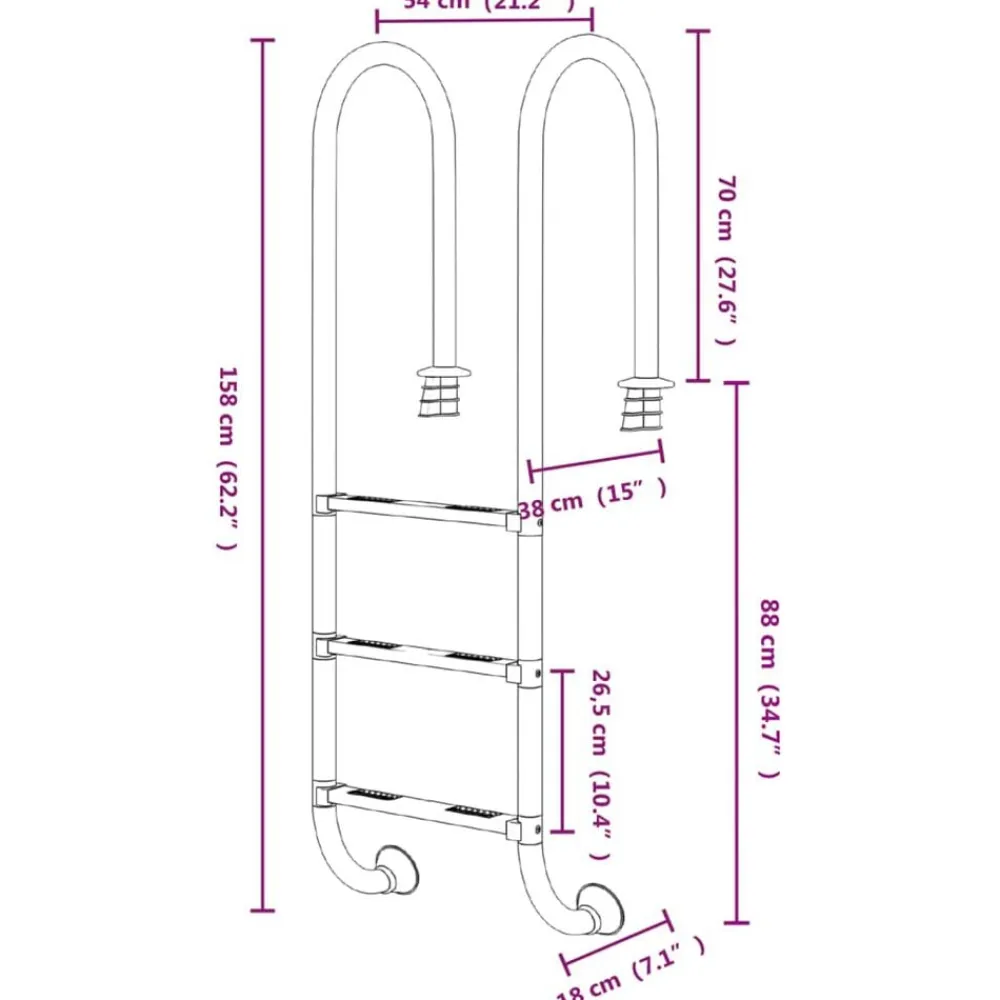 vidaXL Piscina Y Spa-Escalera para piscina acero inoxidable 304 54x38x158 cm
