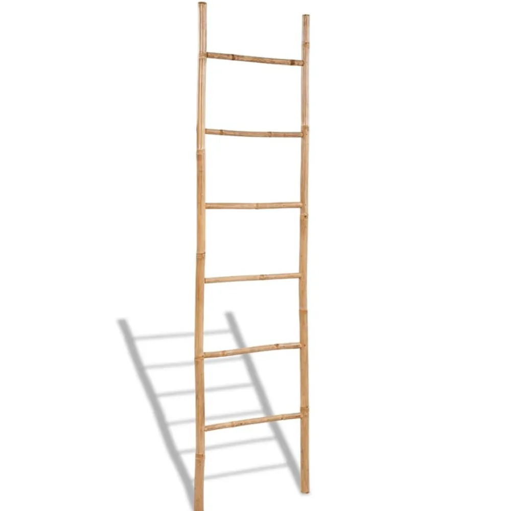 vidaXL Accesorios Para El Baño-Escalera para toallas con 6 peldaños de bambú