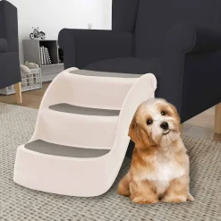 vidaXL Escalera perros plegable 3 peldaños plástico 50x38x38cm Crema Sale