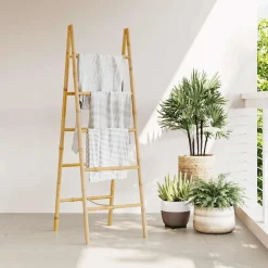 vidaXL Escalera toallero doble con 5 peldaños bambú 50x160 cm Outlet