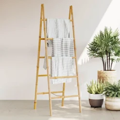 vidaXL Escalera toallero doble con 5 peldaños bambú 50x160 cm Outlet