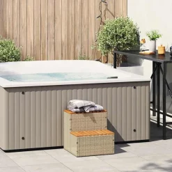 vidaXL Escalón bañera hidromasaje 50x50x50,5 cm ratán sintético Beige New