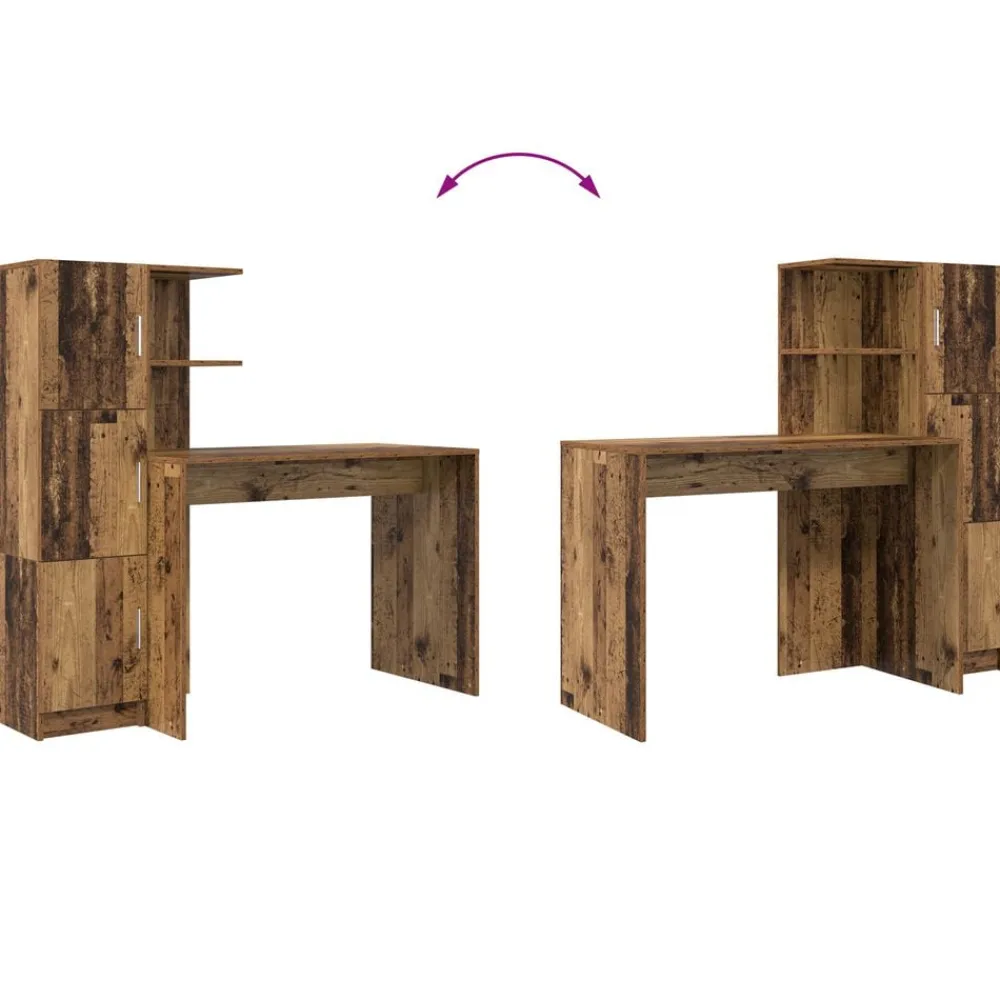 vidaXL Escritorio 2 pcs Madera vieja Madera envejecida Outlet