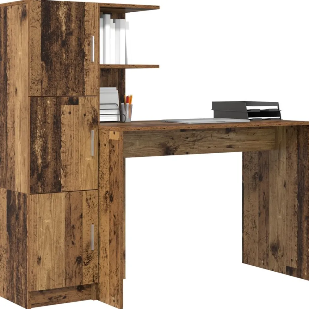 vidaXL Escritorio 2 pcs Madera vieja Madera envejecida Outlet
