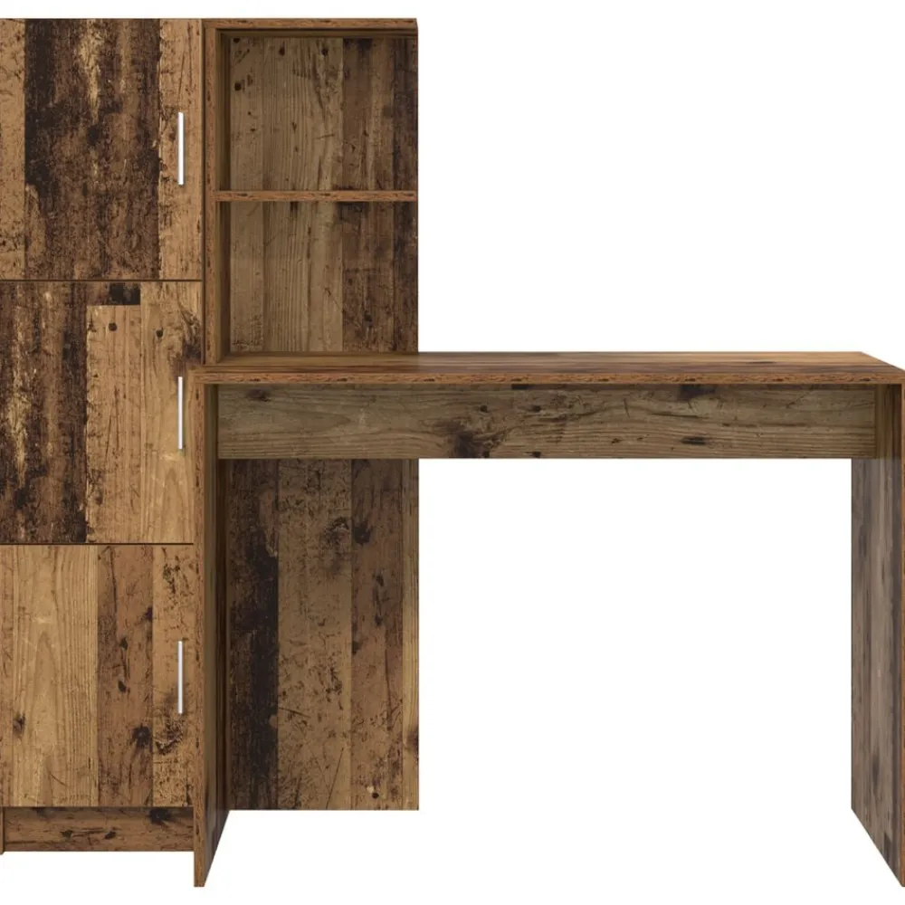 vidaXL Escritorio 2 pcs Madera vieja Madera envejecida Outlet