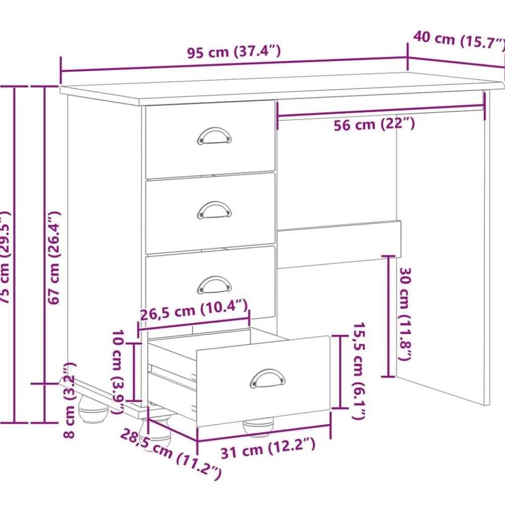 vidaXL Escritorio ASKIM 95 x 40 x 75 cm Madera de pino macizo White
