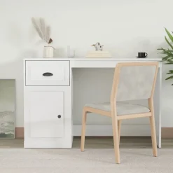 vidaXL Mobiliario De Oficina-Escritorio cajón madera contrachapada blanco brillo 115x50x75cm