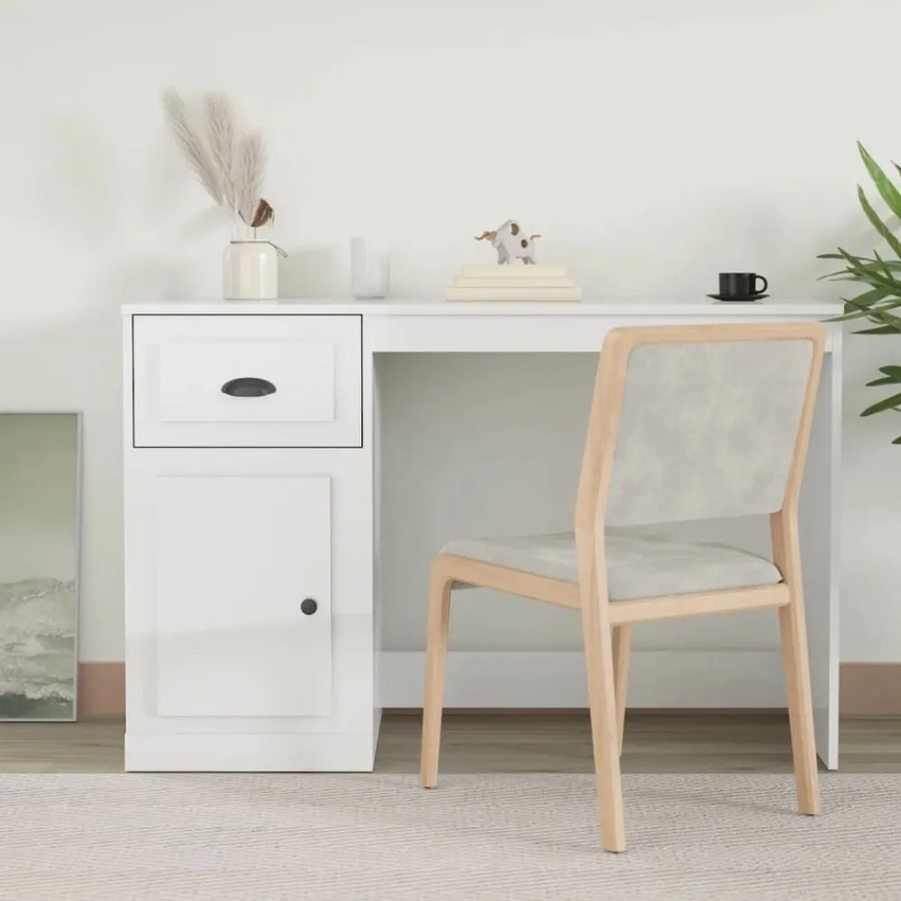 vidaXL Mobiliario De Oficina-Escritorio cajón madera contrachapada blanco brillo 115x50x75cm
