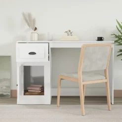 vidaXL Mobiliario De Oficina-Escritorio cajón madera contrachapada blanco brillo 115x50x75cm