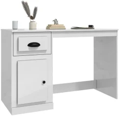 vidaXL Mobiliario De Oficina-Escritorio cajón madera contrachapada blanco brillo 115x50x75cm