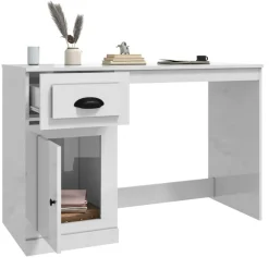 vidaXL Mobiliario De Oficina-Escritorio cajón madera contrachapada blanco brillo 115x50x75cm