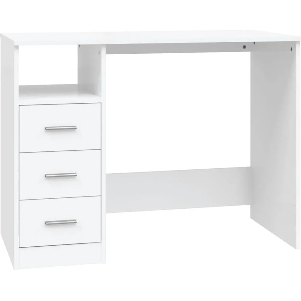 vidaXL Escritorio cajones madera contrachapada 102x50x76 cm Blanco Best