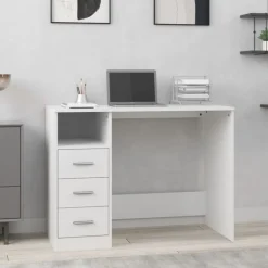 vidaXL Escritorio cajones madera contrachapada 102x50x76 cm Blanco Best